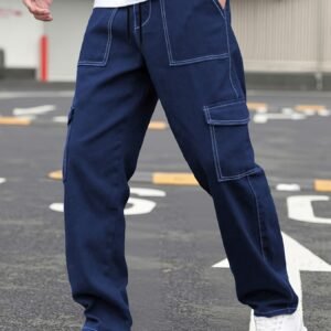 Pantalon Cargo Homme Slim Fit avec Taille à Cordon et Multiples Poches Pratiques