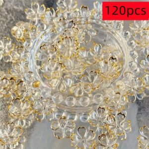 120 pièces QYWCTZ Perles Transparentes Dorées Fleur de Cerisier avec Capsules