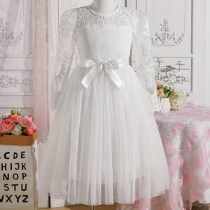 Robe longue en dentelle à manches longues pour filles présente un encolure ronde