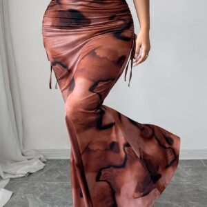 Jupe longue élégante pour femmes avec imprimé intégral et détails à lacets