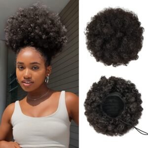 Queue de cheval afro gonflée pour femmes avec cordon de serrage 15 cm