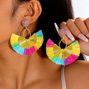 Paire de Boucles d'Oreilles Bohème - Franges Multicolores Arc-en-Ciel