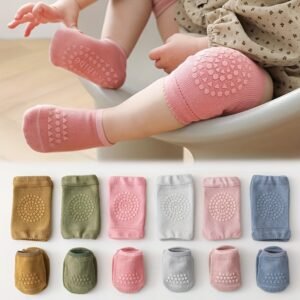 Ensemble de Chaussettes et Genouillères pour Bébé, Couleur Unie, Antidérapant, pour Garçons et Filles