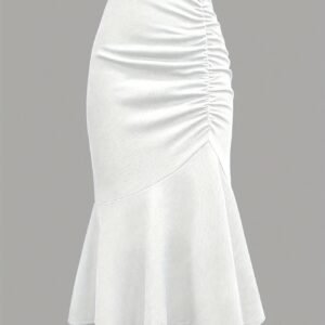 Jupe midi plissée élégante pour femme - Noir, taille extensible, queue de sirène