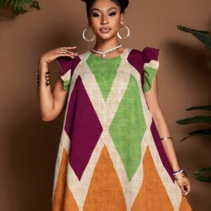 Robe d'été à imprimé floral pour femmes avec un col rond et des manches à volants