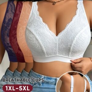 Lot de 4 Élégants Soutiens-gorge en Dentelle Grande Taille, Sans Fil, Tissu Respirant
