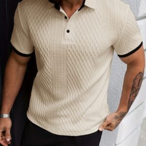 Polo Homme Nouveau à Motifs Jacquard et Tissu Doux, Design Bicolore
