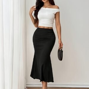 Jupe Sirène Élégante et Polyvalente pour Femmes en Couleur Unie pour le Travail