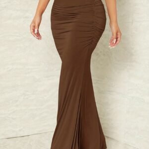 Jupe Maxi Couleur Unie avec Ourlet Sirène | Détails Drapés