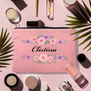 Trousse de Cosmétique rose personnalisable à double face