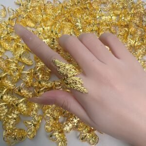 Bague Ouverte Tige de Blé Dorée - Design Feuille Clé Grecque Qualité 5A, décolore pas