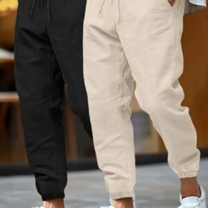Lot de 2 Pantalons Décontracté Tissu Non Élastique Coupe Large pour chaleur