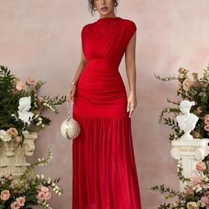 Robe de soirée élégante pour femme, rouge longueur sol en col bateau sirène/trompette