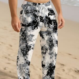 Pantalon décontracté pour homme à motif abstrait noir et blanc