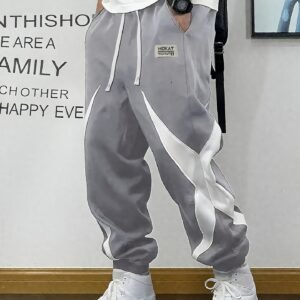 Joggers Geométriques Contrastés Décontractés Ceinture Élastique