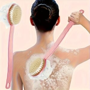 Brosse de Bain Double Face avec Loofah Doux et Poils pour un Nettoyage Profond du Dos et des Pieds