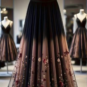 Jupe en mousseline à imprimé contrasté style vintage français avec design superposé