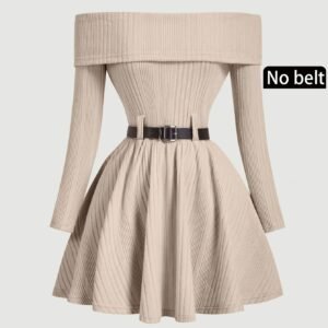 Robe élégante femme épaule dénudée A-ligne avec ceinture cintrée