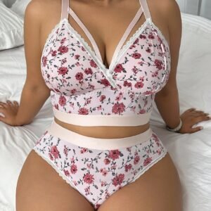 Ensemble de lingerie sexy grande taille - Soutien-gorge élégant à col en V