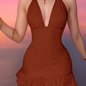 Robe Femme Printemps Nouveauté Sexy à Col Profond Double Volantée