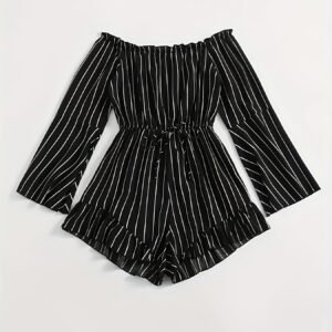 Combinaison à rayures pour femmes avec épaules dénudées et taille nouée