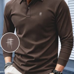 Polo manche longue Design à Contraste de Couleurs, Texture haut de gamme