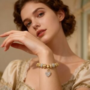 Bracelet Tendance avec Dix Perles Brillantes à Grand Trou