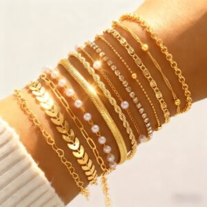 12 bracelets pour femmes en or avec faux perles