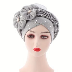 Turban élégant pour femmes avec décorations en strass, large et élastique