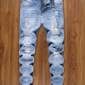 Jean skinny stretch pour homme - Détails déchirés au genou et au mollet