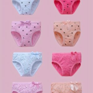 4 Culottes Filles avec Nœud - Sous-vêtements Triangle Doux et Respirants, Imprimé Intégral & Détail Nœud Mignon, Taille Moyenne pour Petites Filles (Pack de 4) - Lot de 4 Culottes Confortables Toutes Saisons pour 4 Filles