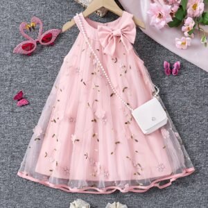 Robe d'Été pour Filles à la Mode avec Fleur Tridimensionnelle en Dentelle