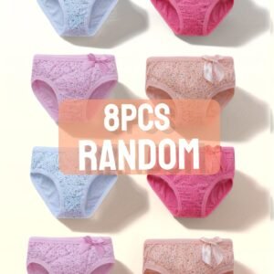 Lot de 8 Culottes Triangle Mignonnes pour Filles. Conçues en Polyester et Spandex, Douces et Respectueuses de la Peau. Ornées de Motifs Floraux et de Nœuds Délicats, Ces Culottes Ajoutent un Charme Doux à Votre Petite