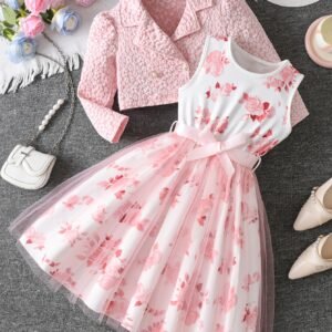 Ensemble Deux Pièces Automne pour Filles : Veste à Manches Longues Florale