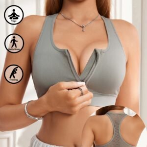 Un soutien-gorge de sport zippé devant sans couture pour femmes avec un dos magnifique et un design ajouré