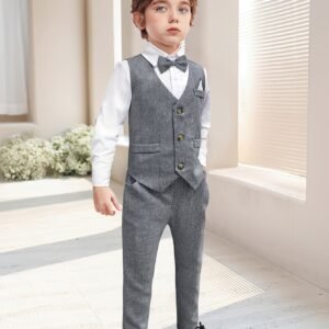 Ensemble de Tenue Formelle pour Enfants : Gilet, Chemise, Pantalon et Nœud Papillon