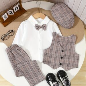 Ensemble élégant et formel pour garçons - 4 pièces comprenant une chemise à nœud papillon