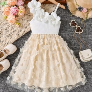 Robe à Bretelles en Maille Florale pour Filles