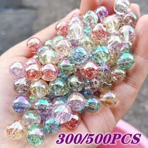 Lot de 500/300 perles acryliques irisées AB remplies de poudre - Couleurs scintillantes (,,,,,) - Perles rondes transparentes de 8 mm pour la fabrication de bijoux DIY, chaînes de téléphone, bracelets, colliers - Convient pour les accessoires de mode pour femmes et les perles d'espacement