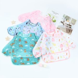 Tablier Bébé à Manches Longues Réversible avec Imprimé Cartoon pour Garçons et Filles