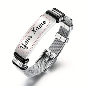 Bracelet Manchette Personnalisé en Acier Inoxydable pour Homme - Ajustable, Résistant à l'Eau, Bijou Décontracté Durable - Cadeau pour Mari, Petit Ami - Idéal pour Anniversaires,