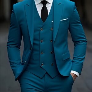 Smoking Affaires Couleur Unie Élastique Tissu Double Fente Mince 3 pièces Veste Pantalon Double Boutonnage Gilet