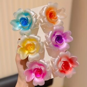 6-Pack Pince à Cheveux Fleur LEMON LOVE pour Filles - Barrettes Florales en Résine Multicolore Brillante, Accessoires Capillaires Légers et -Dérapants, Idéales pour l'École, les Fêtes, les Mariages, le Bal - Épingles à Cheveux Mignonnes pour Printemps et Été