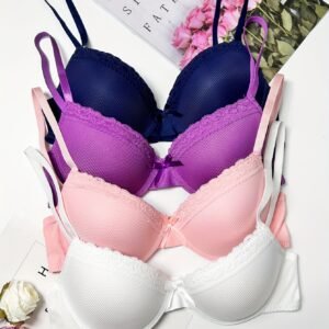 Ensemble de 4 soutiens-gorge sexy en dentelle pour femmes, lingerie push-up multicolore simple