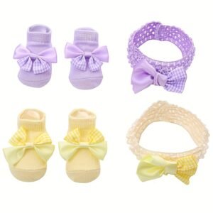 1 paire de chaussettes basses respirantes pour bébé et bandeau - Couleurs pastel (rose, bleu, jaune, rouge, violet, gris) - Vêtements pour nourrissons et tout-petits faciles d'entretien - Tenues de fête, photos et quotidien