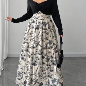 Grande Taille - Robe Élégante Grande Taille à Manches Longues | Robe Midi Noire