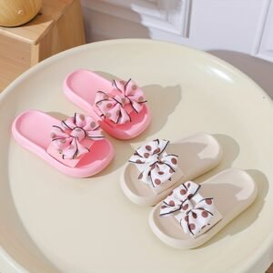 Chaussons pour enfants EVA à pois et nœud papillon - Chaussons d'été pour bébé et fille - Chaussons d'intérieur silencieux, -odeur et antidérapants pour tout-petits et enfants