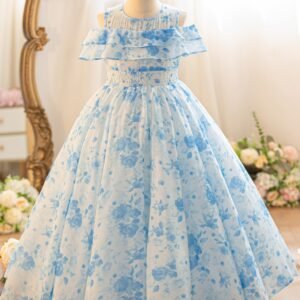 Robe Longue Chiffon Imprimé Rose pour Filles