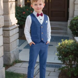 Ensemble de costume élégant pour garçons | Gilet, chemise, pantalon et nœud papillon à pois