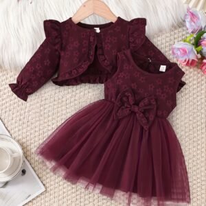 Ensemble 2 pièces Bébé Fille Européen et Américain Cardigan à Volants Haut